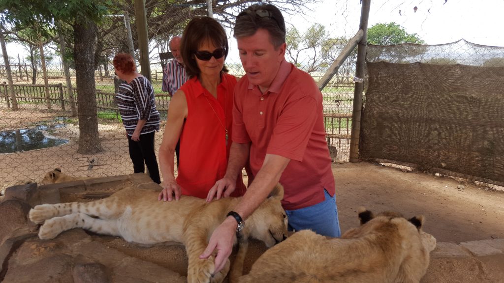 Petting lion cubs near Johannesburg, South Africa