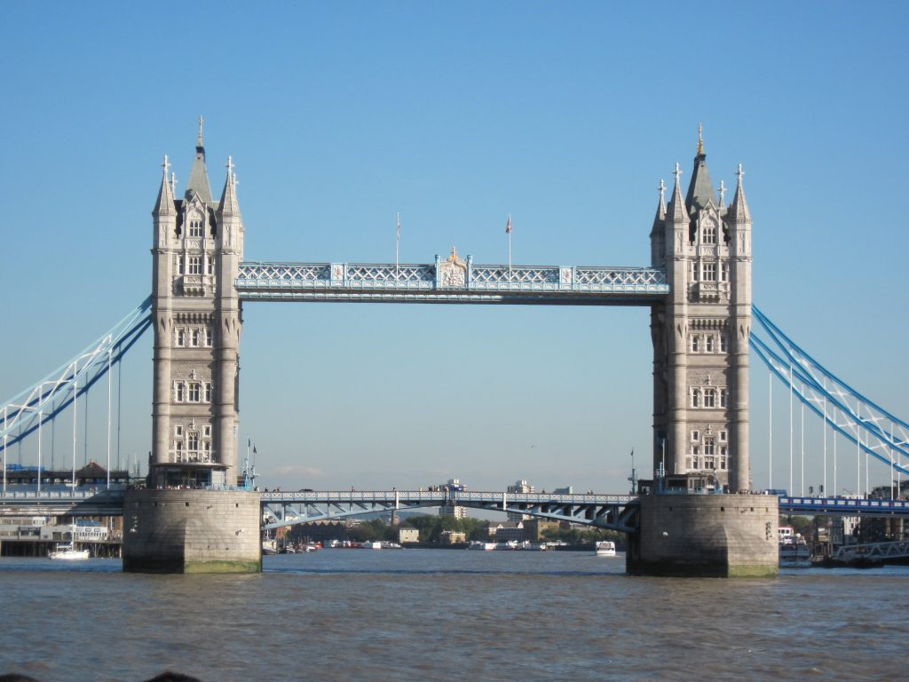The Tower Bridge over the Thames River in London, England